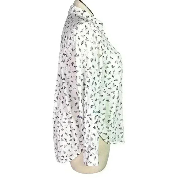 Jane and Delancey Top Women L White Multi Paper Airplane Button Up Blouse - Picture 4 of 9